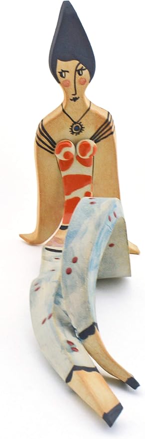 Large Sitting Woman Decorative Ceramic Sculpture Handmade and Handpainted with Multicolored Foc-Art Decoration. 11,81" x 4,33" x 7,48"