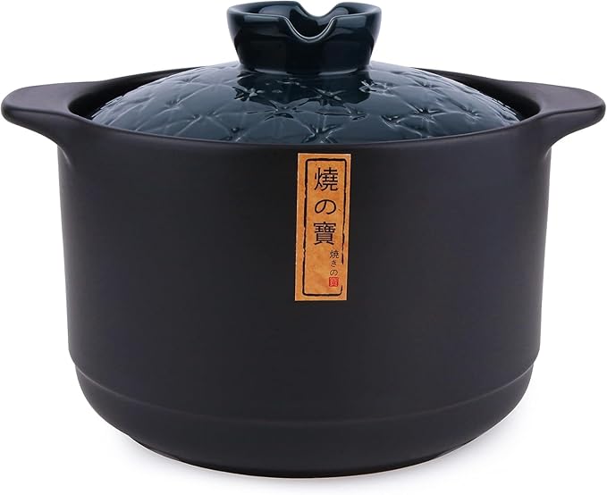 Ceramic Cooking Pot, Clay Cooking Pot, Japanese Donabe, Chinese Ceramic/Casserole/Clay/Earthen Cookware Stew Pots Stockpot with Lid, Blue, 5.5L/5.8QT