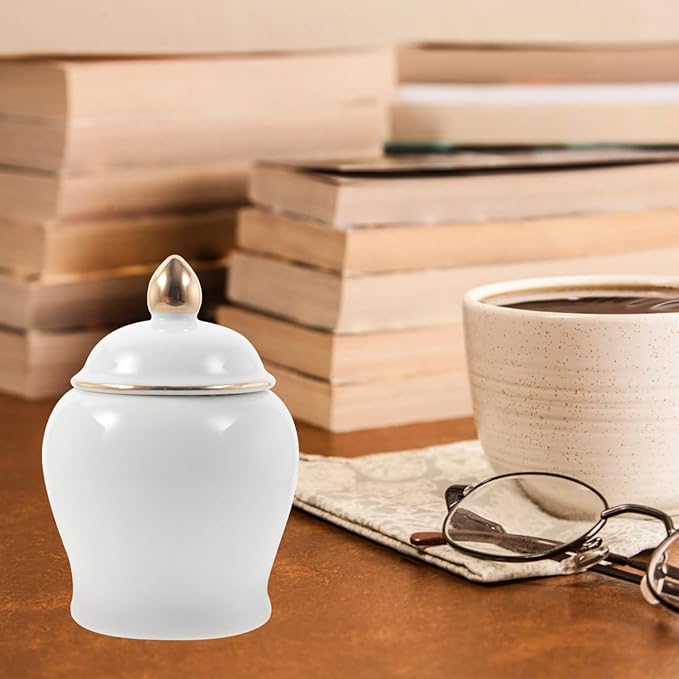 Amosfun Ceramic Tea Canister with Airtight Lid - Mini 3.54 Inch Porcelain Loose Leaf Tea Storage Jar for Kitchen and Travel Decorative Food Storage Container