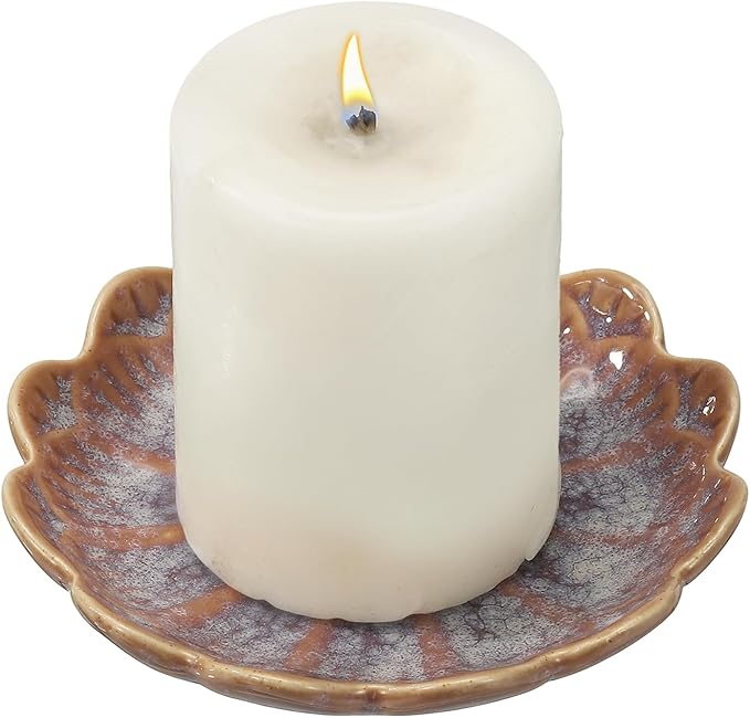 uxcell Candle Holder Plates, 4 Inch Ceramic Candle Tray Tealight Incense Holder Dish Candlestick for Tea Light Aromatherapy Wedding Rustic Vintage Home Decor, Sunflower Purple