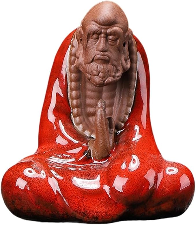 Purple Sand Bodhidharma Statue 7 cm Zen Bodhidharma Buddha Statue Meditation Ceramic Sculpture Home Tea Room Desktop Decoration Ornaments (red)