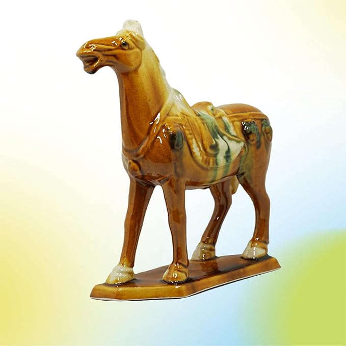 Handmade -Tang Dynasty Tri-Color Horse Sculpture Ceramic Horse-19cm Cultural Art Piece for Home,Bookcase or Office Decor (Orange)