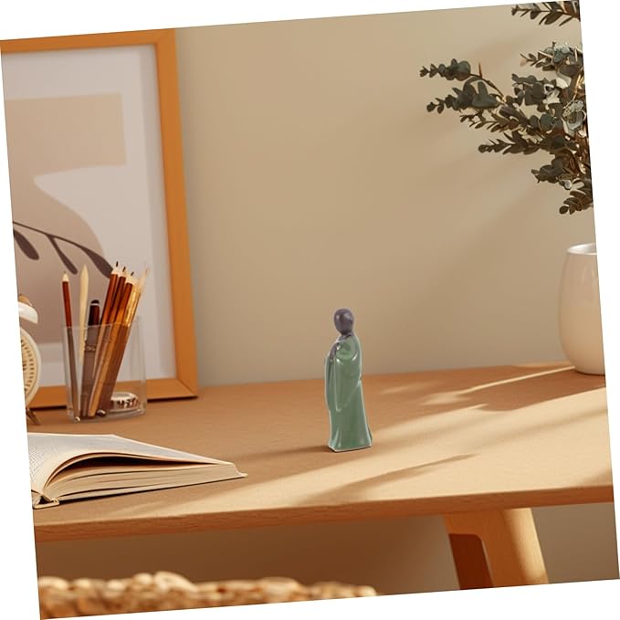Milisten Ceramic Monk Figurine for Home Decor Miniature Zen Statue Bonsai Plant Design Asian Sculpture for Indoor Meditation and Feng Shui
