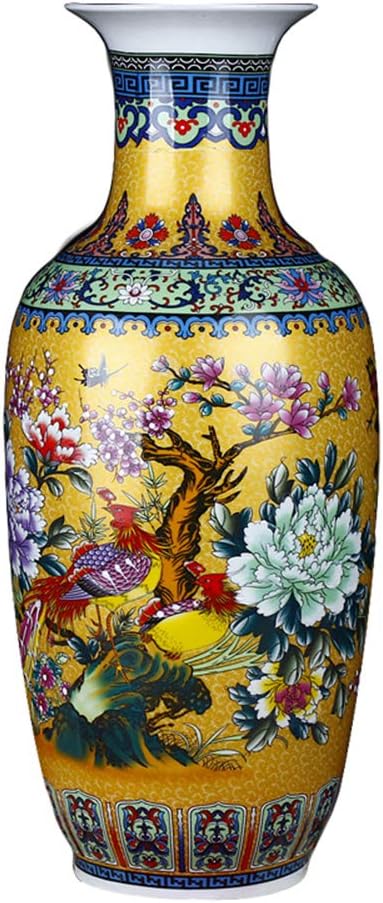 Jingdezhen Large Ceramic Floor Vase, Golden, Height 18.11" (46cm), Round, Handmade, Porcelain, Vase, Floral, Asian Style, Wedding, Mother's Day, Home Decor