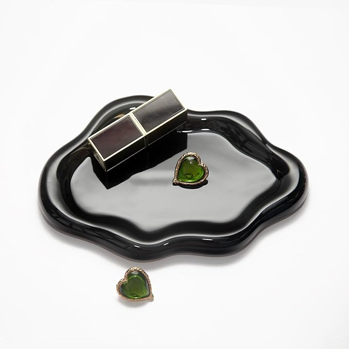 Jewelry Dish Trinket Tray for Women, Ring Dish Holder, Unique Cloud Shape Ceramic Plate Cute Things Vanity Aesthetic Room Decor Mother's Day Birthday (Balck)