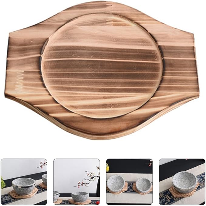 UPKOCH Wooden Bowl Mat 8.4X6.9 Inch Natural Wood Trivet for Hot Stone Bowls Korean Stone Pot Coaster Heat Resistant Kitchen Clay Pot Base