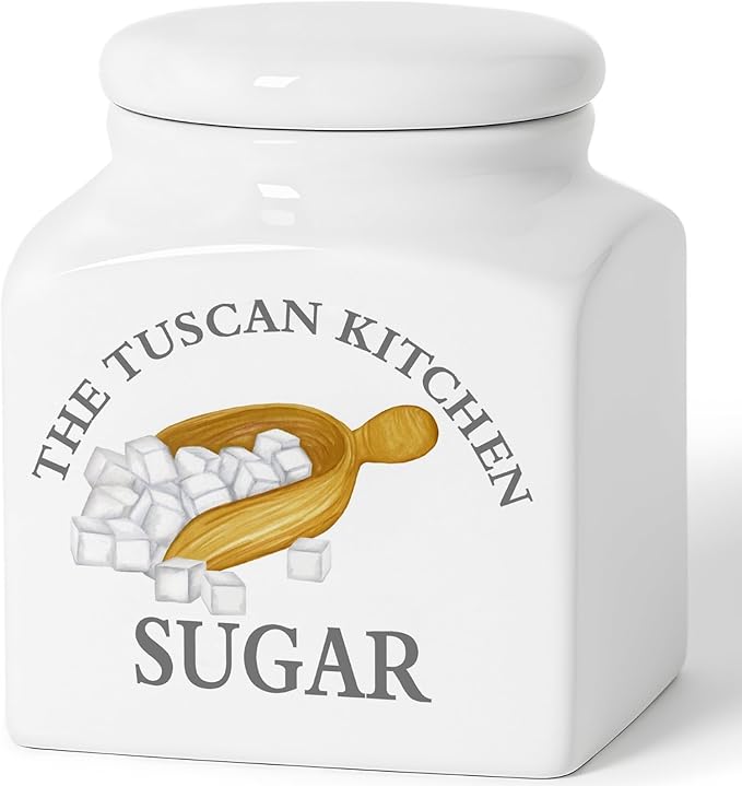 HOMBENE Kitchen Canisters Ceramic Sugar Jar with Lids 38 fl. oz White, Food Storage Jars for Sugar Seasoning Containers