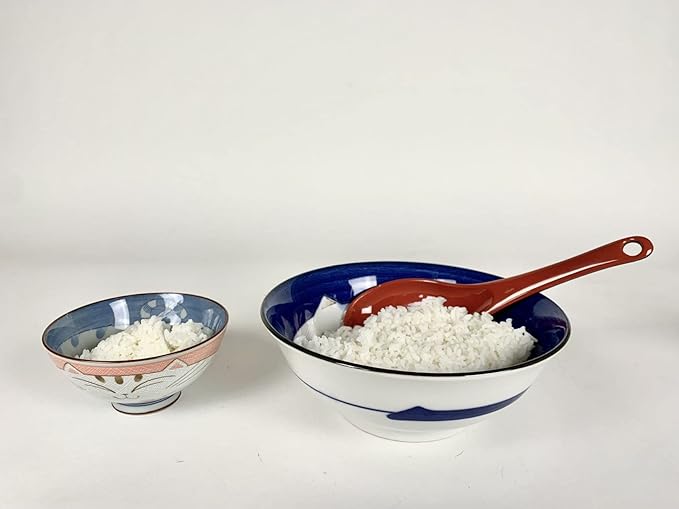 JapanBargain Set of 2 Japanese Porcelain Bowls, Large 7.5 Inch Ramen Udon Noodle Rice Soup Pho Poke Cereal Bowl, Maneki Neko Smiling Lucky Cat Pattern, Blue, Made in Japan