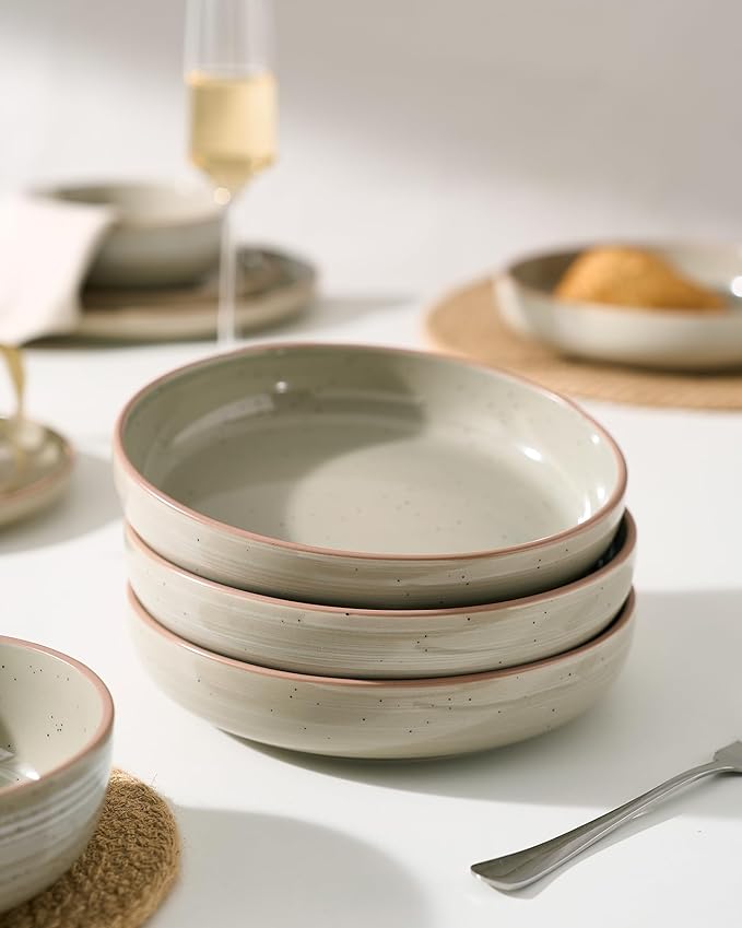 famiware Milkyway 33 oz Bowl Set, Pasta Bowls Set of 6, Salad Bowls, Double Reactive Glaze, Sturdy & Stackable, Ideal for Housewarming, Festivals, Matcha Green with Speckles