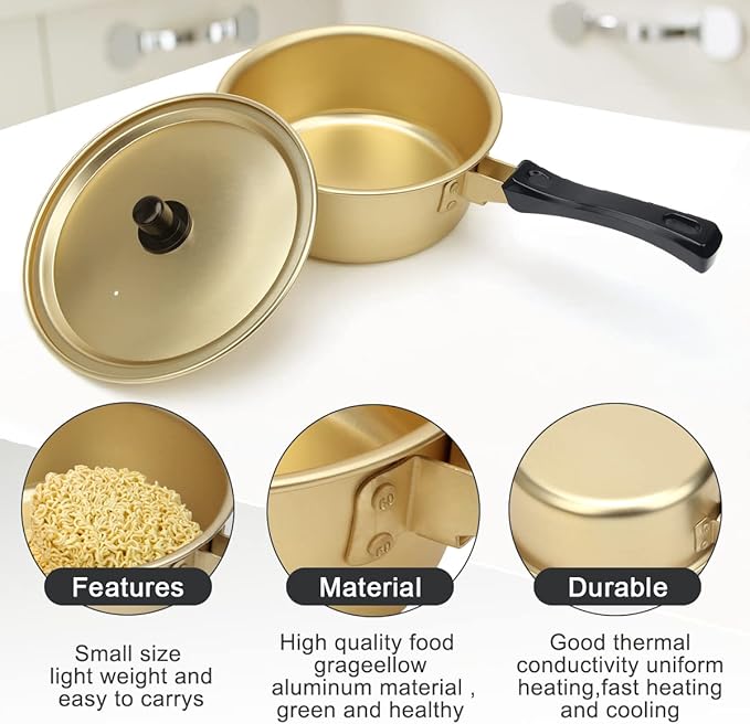 Korean Ramen Cooking Pot, AHIER Korean Ramen Noodle Pot With Lid, Spoon and Chopsticks (1pair), Fast Heating for Kitchen Cookware (Single Handle)
