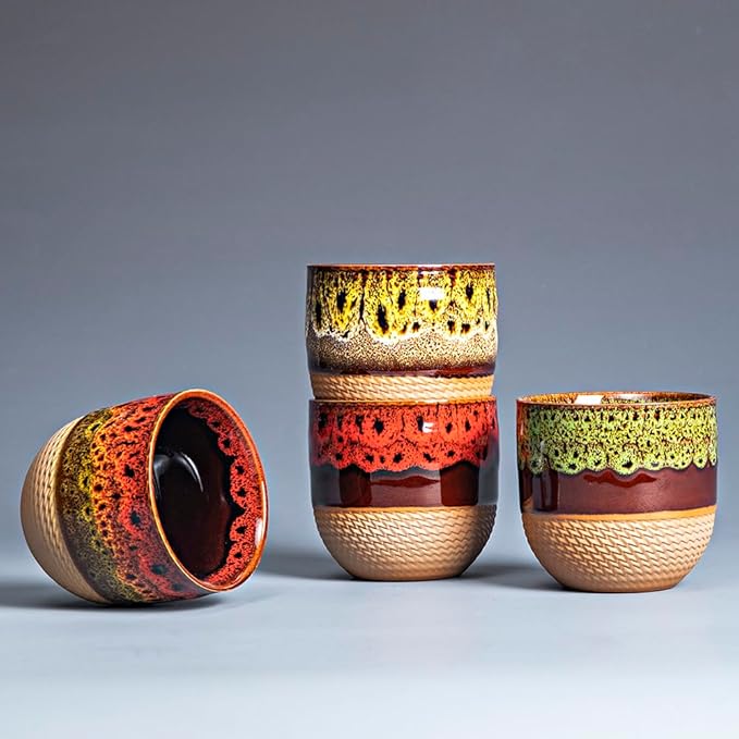 Japanese teacups set of four, Miso soup cups, Espresso cups Asian teacups without handles,tea set. Diameter 2.9in height 2.7, capacity: 6oz (4 in a group)