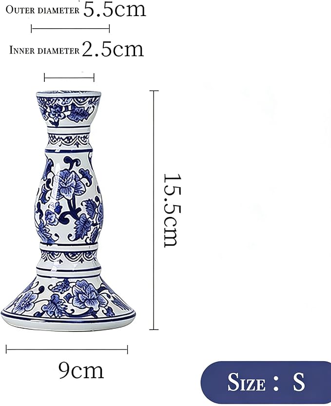 Blue and White Porcelain Ceramic House Candle Holder Chinese Traditonal Style Simple Home Candlestick Decoration Incense Stick (s)