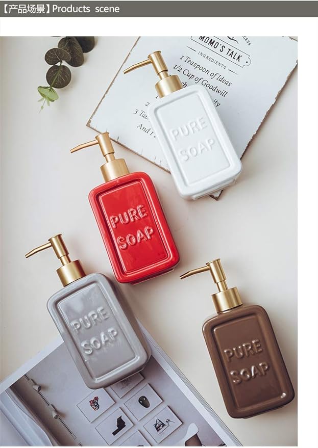 Red Ceramics Retro Soap Dispenser Soap Bottle Lotion Bottle with Pump