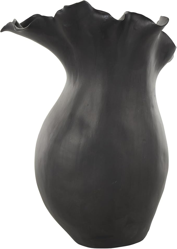 Deco 79 Ceramic Abstract Decorative Vase Floral Inspired Centerpiece Vase with Wavy Edge, Flower Vase for Home Decoration 10" x 8" x 16", Black