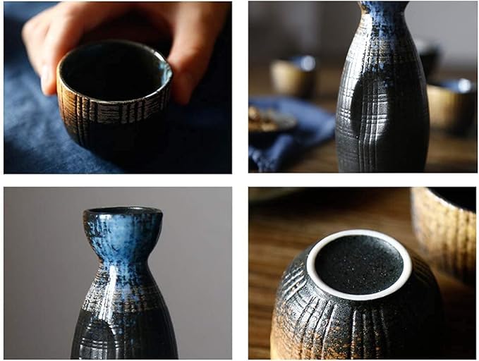 5 Piece Sake Set Traditional Ceramic Wine Glass Porcelain Pottery Sake Bottle Home Decor Crafts