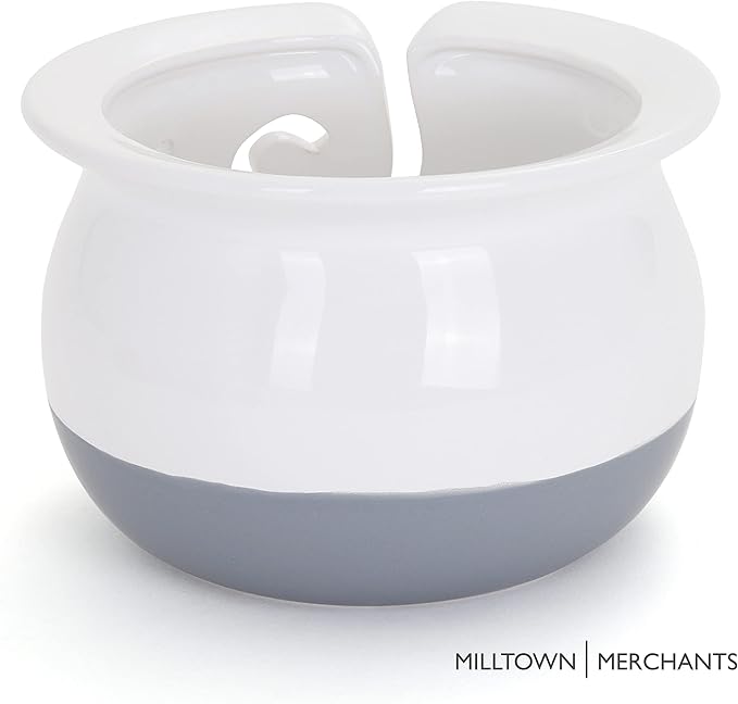 Milltown Merchants White Yarn Bowl - Artisan Ceramic Yarn Holder - Great for Knitting, Crochet & Storage