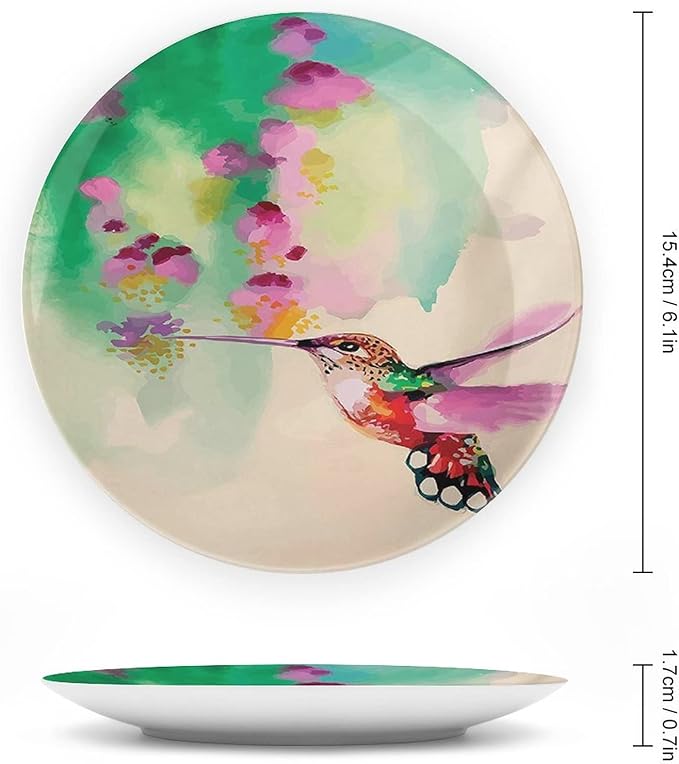 XISUNYA 6 Inch Decorative Plate, Hummingbird Tableware Plate, Colibri Bird Flowers Spring Tropics Theme Print Ceramic Wall Hanging for Home & Office Wall Hanging Decor