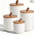 White Ceramic Canister Set with Bamboo Lids, 4-Piece Airtight Food Storage Jars for Kitchen – Flour, Sugar, Coffee, Tea, Spice – Smaller, Small, Medium, Large Sizes