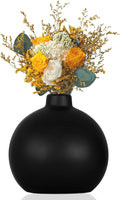 Black Ceramic Vase, Small Cute Flower Vase for Flowers Plants, Matte Vases for Modern Table Shelf Home Decor Wedding Boho Decor, Ceramic Vase for Pampas Grass Fluffy Stem Bouquet Flowers