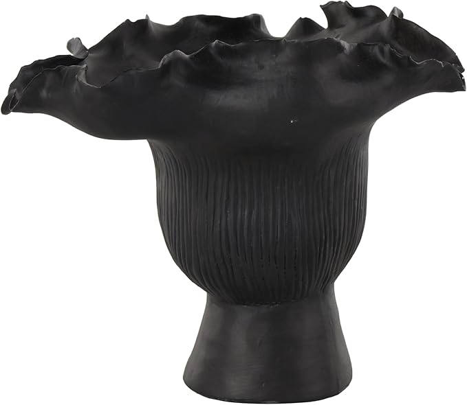 Deco 79 Ceramic Abstract Decorative Vase Floral Inspired Centerpiece Vase with Linear Grooves, Flower Vase for Home Decoration 9" x 8" x 8", Black