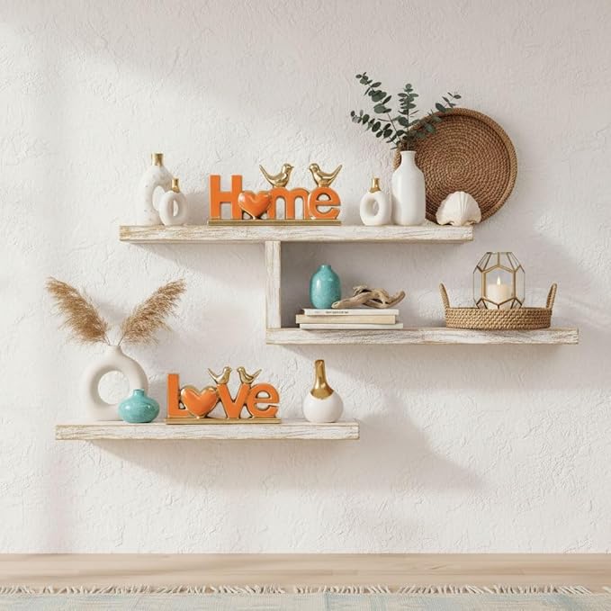 Ceramic LOVE & HOME Sign Decor with Bird Statues Set 2,10" Modern Orange Gold Tabletop Sculptures for TV Stand,Floating Shelf & Entryway,Romantic Wedding & Warm Housewarming Gift Set (Orange)