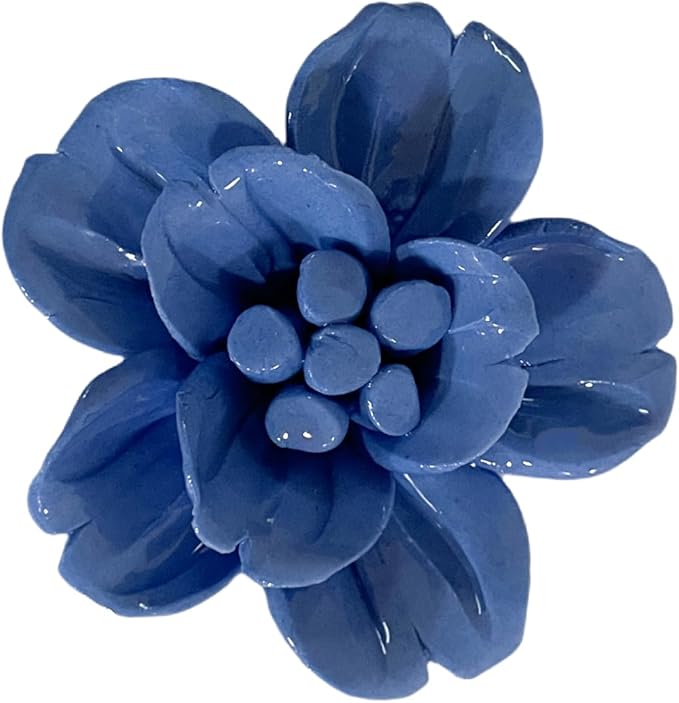 AMERRY Snow Lotus,2.76" Ceramic Flower Wall Art, Artificial 3D Flower Wall Art, Handmade 3D Wall Art Hanging Sculpture, Porcelain Flower Wall Decoration for Home Office Decor (Dark Blue)