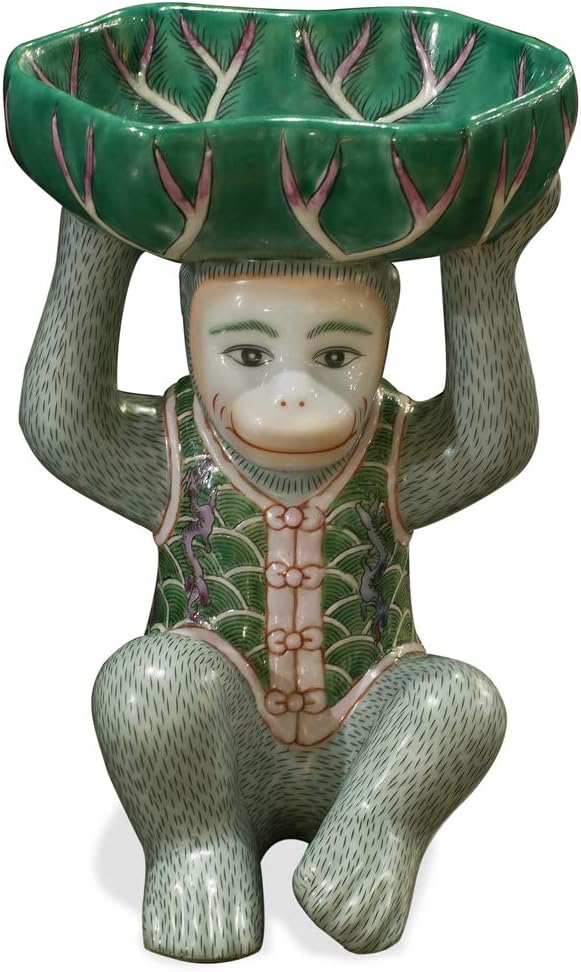 China Furniture Online Porcelain Monkey Chinese Figurine with Lotus Soap Dish