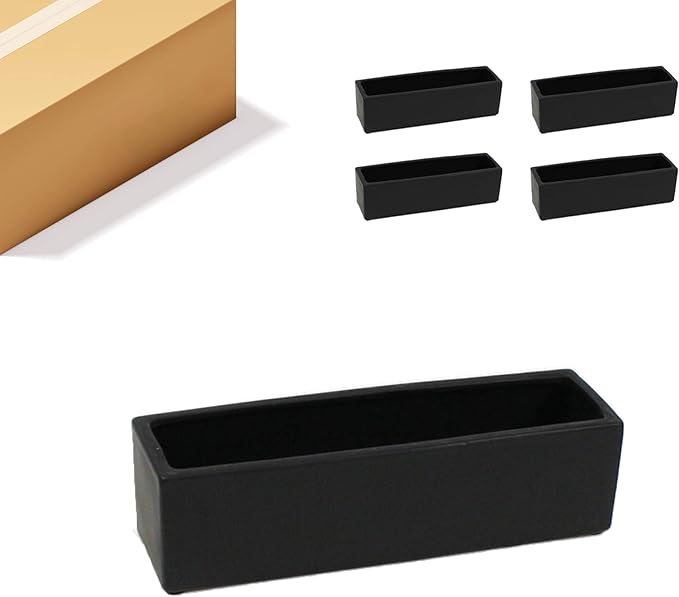 WGVI Long Rectangle Ceramic Planter Vase in Black 14" x 4" x 4"H, Rectangular Box Block Terrarium Pot, Flower Arrangement, Tabletop Centerpiece, Home Decor Organization Storage Container, 4 Pcs.