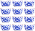 Chinese Handmade Kungfu Tea Cup 60 ml,Bone China Blue and White Tea Cups Set of 12,Ceramic Tea Mugs Without Handles,Best Gift（Lotus）