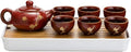 TJ Global Chinese/Japanese Ceramic Tea Set, 100% Handmade Traditional Tea Ceremony Set with Teapots, 6 Teacups, Bamboo Tea Tray with Drainage (Red)