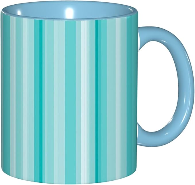 Aqua,Ceramic Coffee Mug, Ocean Lines Geometrical Image, Funny Tea Cup, 6 Colors to Choose, 11 Oz, Dishwasher and Microwave Safe (Sky blue)