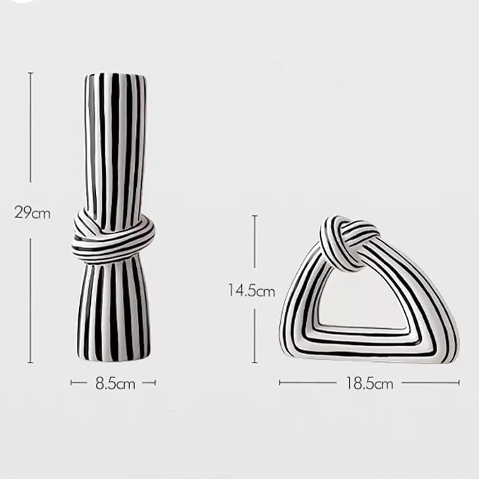 Linxia Minimalist Striped Knot Flower Vase and Art Sculpture 2-Piece Set, Black and White Line, Designer Vase and Ornament for Table Centerpieces Aesthetic for Home Office