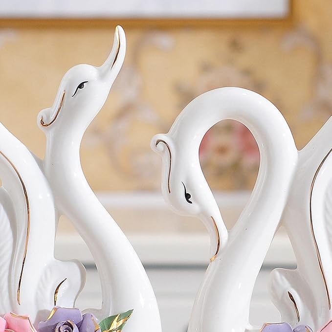 Fenteer Couple Swan Statues for Table Centerpiece Set of 2 Home Decor, Style D