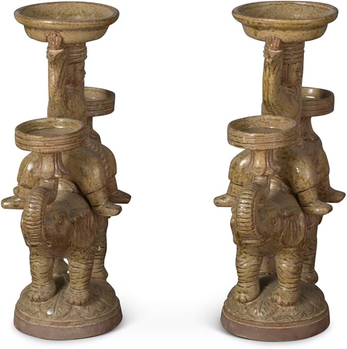 China Furniture Online Ceramic Attendant on Elephants Candle Holder Set