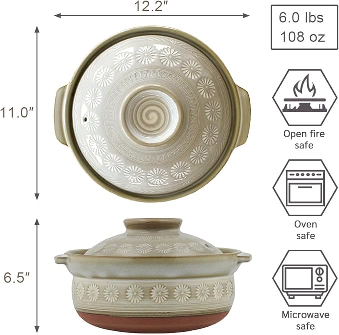 TIKUSAN Donabe Japanese Hot Pot Banko Ware Made in Japan (9 go(108 fl oz.))