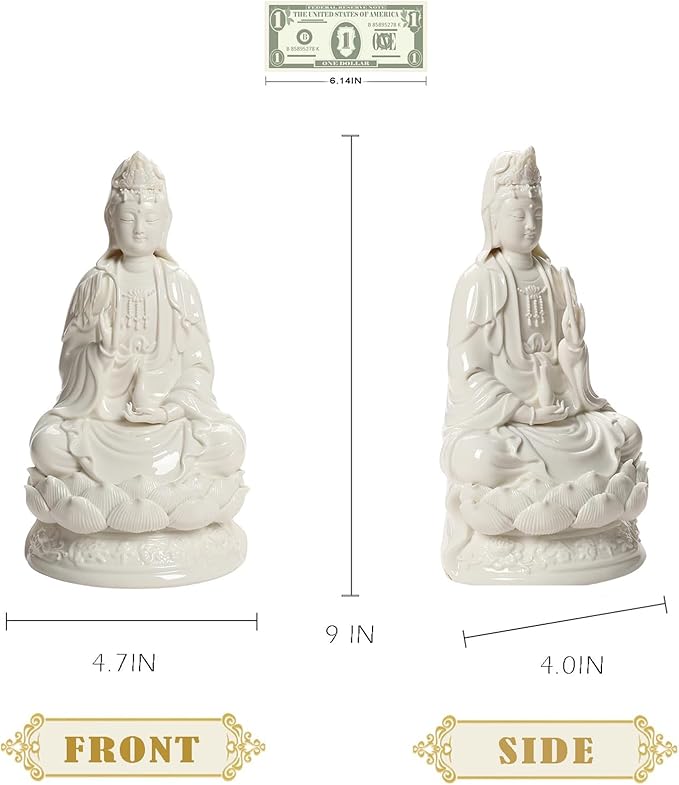 Top Ceramic Guan Yin Statue - Handmade Quan Yin, Kwan Yin, Quan Am, Kuan Yin for Meditation Altar, Female Buddha Statue - Goddess of Mercy and Compassion, Chinese Decor, Chinese Gifts