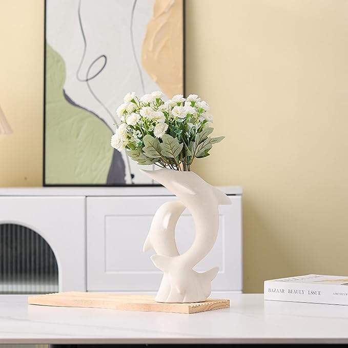 Handmade Ceramic Dolphin Vase, Artistic Animal - Shaped Flower Vase for Home Decor, Coastal Style Accent Piece