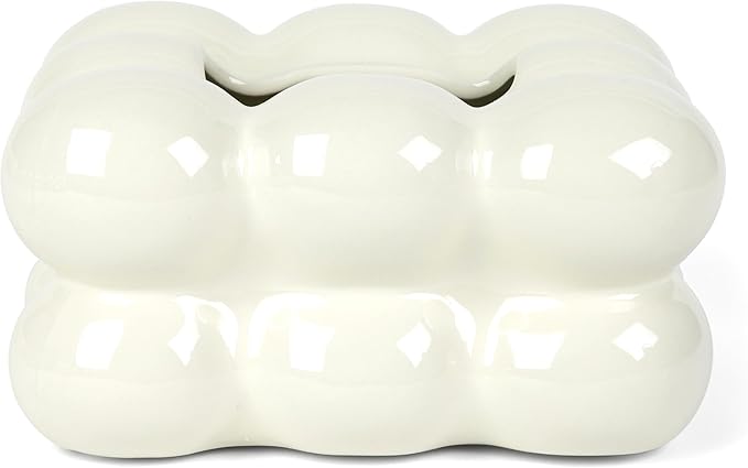 Decorative Ceramic Tissue Paper Holder Box, Novelty, Modern Design, for Bathroom Vanity, Living Room, Bedroom Dresser, Night Stand, Kitchen Countertop, Office Desk, Home Decor, Cream