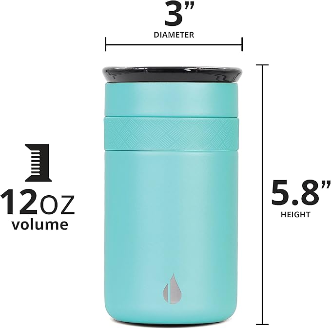 Elemental Personalized Artisan Insulated Tumbler, Triple Wall Coffee Travel Tumbler, Reusable Stainless Steel Coffee Tumbler with Ceramic Lid, Thermal Coffee Cup for Hot & Cold, 12oz - Robin's Egg