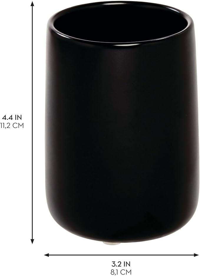 iDesign Ceramic Bathroom Tumbler for Countertop or Vanity Storage-Set of 2-Matte Black