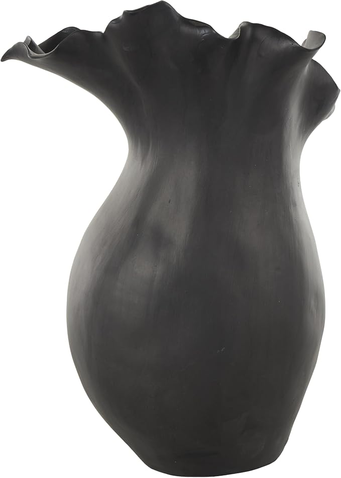 Deco 79 Ceramic Abstract Decorative Vase Floral Inspired Centerpiece Vase with Wavy Edge, Flower Vase for Home Decoration 10" x 8" x 16", Black