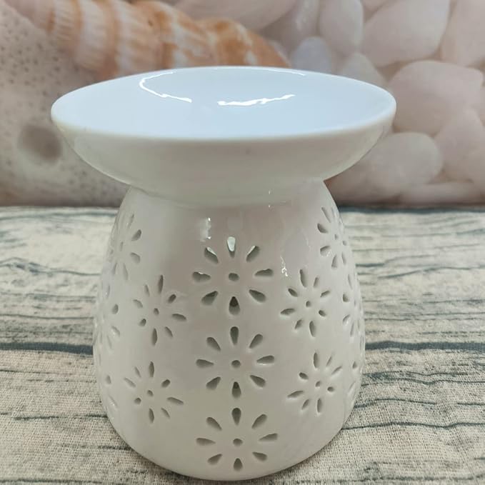 Ceramic Tealight Candle Holder Oil Burner with Spoon, White Aromatherapy Essential Oil Incense Diffuser Furnace for Yoga Spa Home Bedroom Decoration