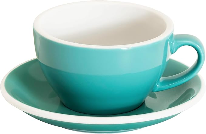 Loveramics Cappuccino Cup with Saucer, 8 oz Ceramic Coffee cup with Round Bottom for Cappuccino, Latte, Tea, Espresso, Thick-walled Stoneware Cup Set for Barista - Regular Colours (Teal, 8OZ)