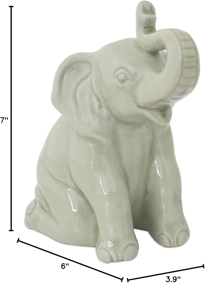 NOVICA Green Ceramic Celadon Sculpture, 7" Tall 'Green Elephant Welcome'