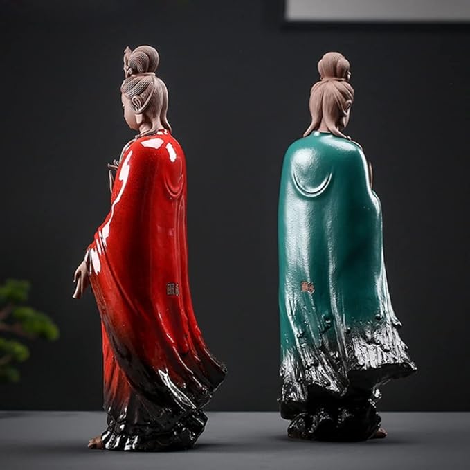 Buddha Statue Ceramic Guanyin Zen Buddha Sculpture Guanyin Sculpture Ceramic Statuette Buddha Crafts Zen Decor (Color : Red)