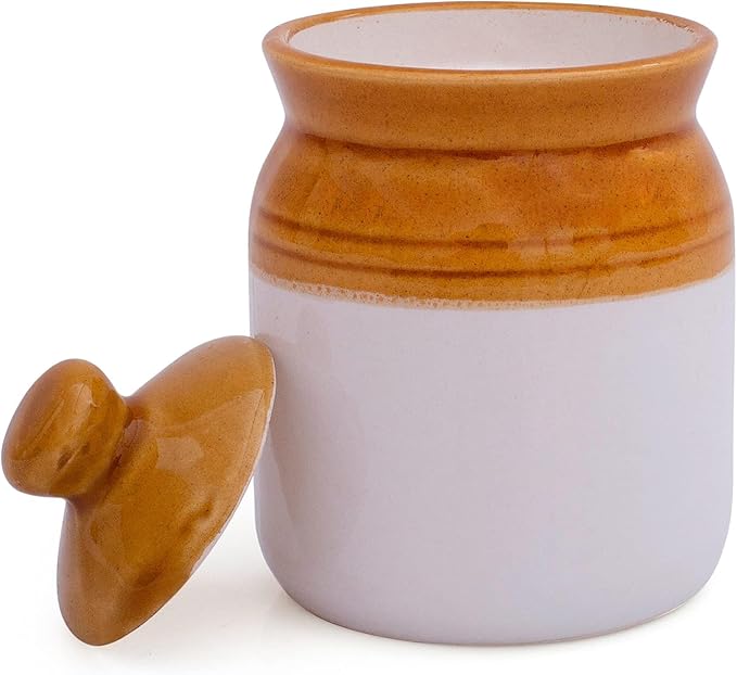 The Great Indian Bazaar Decorative Ceramic Jar With Lid For Kitchen Pantry Countertop Home Dining Table Accessories Condiment Pickle Spice Coffee Tea Caddy Sugar Salt Herbs Food Storage (White)