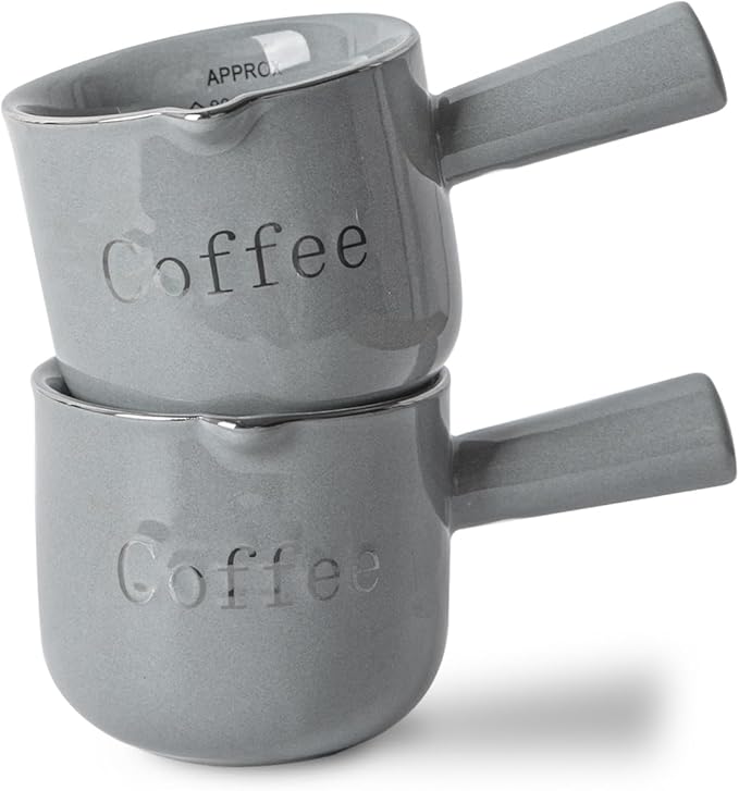 KEMORELA 2 Pack 3oz Ceramic Espresso Cups – Slate Grey Blue Porcelain Demitasse Coffee Mugs with Handle – Modern Espresso Shot Cups for Espresso Machine, Dishwasher & Microwave Safe