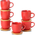 HASENSE Espresso Cups and Saucers Set of 6, 3.5 OZ Demitasse Cups with Handle for Drinks, Latte, Cappuccino, Cafe Mocha and Tea, Porcelain Coffee Cups for Coffee Bar Home and Party, Red