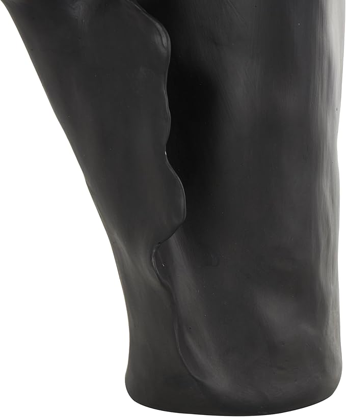Deco 79 Ceramic Abstract Floral Inspired Vase with Wavy Folded Rim, 9" x 11" x 16", Black