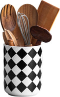 Kitchen Utensil Holder for Countertop， 6.4" Ceramic Utensil Holder Deep and Stable，Kitchen Utensil Organizer，Modern Checkered Utensil Holder for Decor